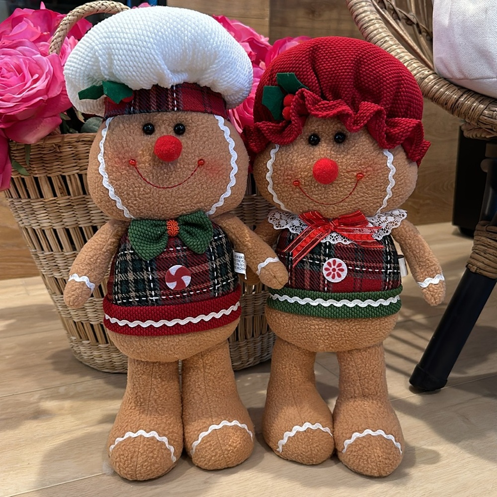 Christmas Holiday Plaid Gingerbread man girl boy doll greeter standing - Picture 16 of 16